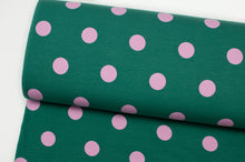 Tissu en ligne Québec french terry de coton lycra motif de gros pois. Online Canadian fabric cotton spandex french terry with big dots.