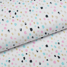 Tissu en ligne jersey de coton lycra brillant avec motifs de taches de couleurs. Online fabric cotton spandex glitter jersey knit with scratch.