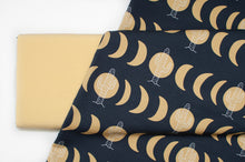 Tissu en ligne Québec french terry de coton lycra motif de lune et de cactus. Online fabric cotton spandex french terry knit with moon and cactus.