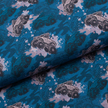 Tissu en ligne Québec french terry de coton lycra motif de camion monstre. Online fabric cotton spandex french terry knit with monster truck.