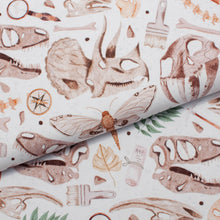 Tissus en ligne Québec jersey de coton lycra motif de fossile de dionsaure. Online fabric store cotton spandex jersey knit with fossil dino pattern.