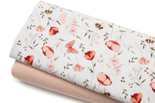 Tissus en ligne Québec jersey de coton lycra motif de fleur et papillon. Online fabric store cotton spandex jersey knit with flower and butterfly pattern.