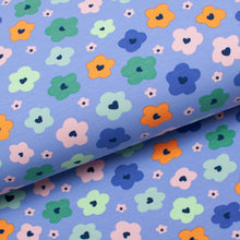 Tissus en ligne Québec french terry de coton lycra motifs de fleurs. Online fabric store cotton spandex french terry knit with flowers.