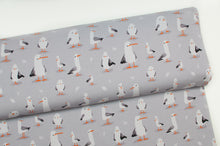 Tissu en ligne jersey de coton spandex motif de goéland, mouette. Online fabric cotton lycra jersey knit with seagull.