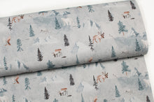 Tissu en ligne Qubec jersey de coton lycra motif d'animaux en hiver. Online fabric cotton spandex jersey knit with winter animal.
