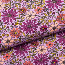 Tissu en ligne Québec jersey de coton lycra motif de fleurs. Online fabric store cotton spandex jersey knit with flowers.