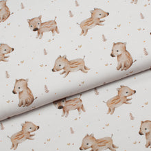Tissu en ligne Québec jersey de coton lycra motif de bébé sanglier. Online fabric store cotton spandex jersey knit with wild boars.
