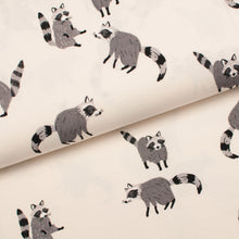 Tissu en ligne Québec jersey de coton lycra motif minimaliste de raton laveur. Online fabric shop cotton spandex jersey knit with raccoon.