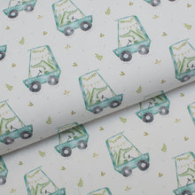 Tissu en ligne Québec jersey de coton lycra motif de crocodile en voiture. Online fabric cotton spandex jersey knit with crocodile in a car.