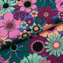 Tissu en ligne Québec french terry de coton lycra motif floral. Online Canadian fabric store cotton spandex french terry with flowers.