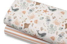 Tissu en ligne Québec jersey de coton lycra motif d'animaux marin. Online fabric store cotton spandex jersey knit with ocean animals.