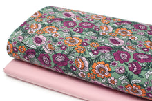 Tissu en ligne Québec jersey de coton lycra motif de fleurs. Online fabric cotton spandex jersey knit with flowers.