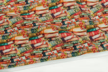 Tissu en ligne jersey de coton lycra motif de livres. Online fabric cotton spandex jersey knit with book.