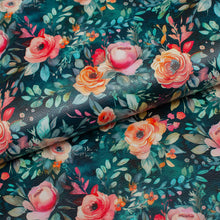 Tissu en ligne Québec similicuir, faux cuir, cuirette avec motif de fleurs. Online fabric faux leather with flowers.