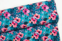 Tissu en ligne Québec jersey de coton spandex motif de fleurs. Online fabric store cotton lycra jersey knit with flowers.
