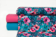 Tissu en ligne Québec jersey de coton spandex motif de fleurs. Online fabric store cotton lycra jersey knit with flowers.