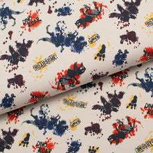 Tissu en ligne Québec jersey de coton lycra motif de dinosaures. Online fabric cotton spandex jersey knit with dinosaur.