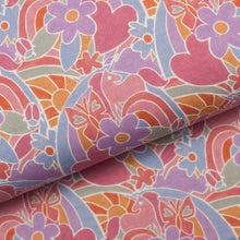 Tissu en ligne french terry de coton lycra motif de licorne. Online fabric cotton spandex french terry with unicorn.