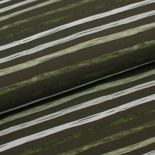 Tissu en ligne Québec french terry de coton lycra motif de rayures vertes. Online fabric cotton spandex french terry knit with green stripe.