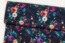 Tissu en ligne Québec jersey de coton lycra motif de fleurs. Online fabric cotton spandex jersey knit with floral design.