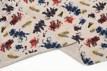 Tissu en ligne Québec jersey de coton lycra motif de dinosaures. Online fabric cotton spandex jersey knit with dinosaur.
