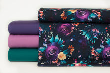 Tissu en ligne Québec jersey de coton lycra motif de fleurs. Online fabric cotton spandex jersey knit with floral design.