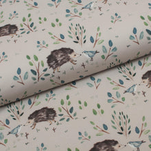 Tissu en ligne jersey de coton lycra motif de hérisson. Online fabric cotton jersey knit with hedgehog.