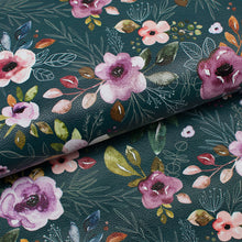 Tissu en ligne similicuir, faux cuir, cuirette avec motif de fleur. Online fabric leather with flowers.