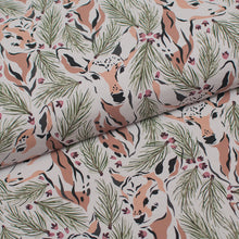 Tissu en ligne Québec jersey de coton lycra motif de chevreuil. Online fabric cotton spandex jersey knit with deer.