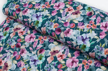 Tissu en ligne Québec french terry de coton lycra motif de fleurs. Online canadian frabic store cotton spandex french terry with flowers.