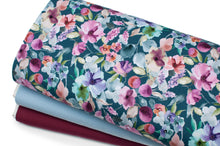 Tissu en ligne Québec french terry de coton lycra motif de fleurs. Online canadian frabic store cotton spandex french terry with flowers.