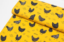 Tissu en ligne jersey de coton motif de poule. Hen cotton jersey online fabric.