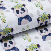 Tissu en ligne french terry de coton motif panda. Cotton french terry fabric.