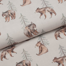 Tissu en ligne jersey de coton lycra motif d'ours brun. Online fabric cotton jersey knit with bear.