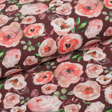 Tissu en ligne jersey coton lycra motif de fleurs. Online fabric cotton spandex jersey knit with floral pattern.