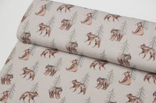 Tissu en ligne jersey de coton lycra motif d'ours brun. Online fabric cotton jersey knit with bear.