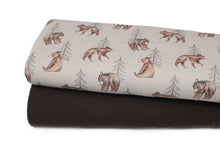 Tissu en ligne jersey de coton lycra motif d'ours brun. Online fabric cotton jersey knit with bear.