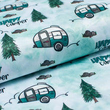 Tissu PUL motif roulotte de camping. PUL camper fabric.