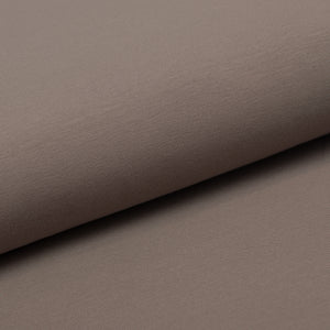 French terry line fabric in plain taupe brown lycra cotton. Online fabric cotton spandex french terry solid color brown.