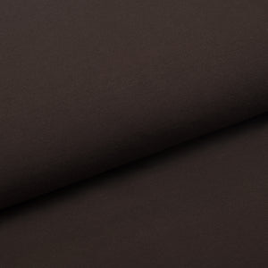 French terry cotton lycra fabric in plain chocolate brown color. Online fabric cotton spandex french terry solid color brown.