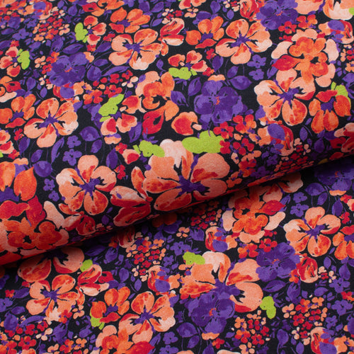 Tissu en ligne Québec jersey de coton lycra motif floral. Online fabric store cotton spandex jersey knit with flower.