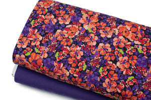 Tissu en ligne Québec jersey de coton lycra motif floral. Online fabric store cotton spandex jersey knit with flower.