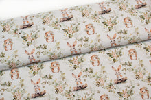 Tissu en ligne Québec jersey de coton lycra motif d'hérisson et de lapin. Online canadian fabric store cotton spandex jersey knit with rabbit and hedgehog.