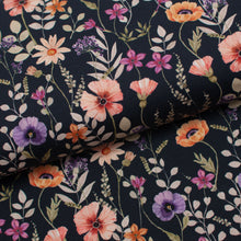 Tissu en ligne Québec jersey de coton lycra motif de fleurs. Online fabric store cotton spandex fabric knit with flowers.