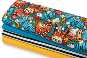 Tissus en ligne Québec jersey de coton lycra motifs d'adolescent style graffiti. Online fabric store cotton spandex jersey knit with graffiti teen pattern.