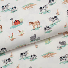 Tissu en ligne Québec jersey de coton lycra motif d'animaux de ferme. Online fabric store cotton pandex jersey knit with farm animals.