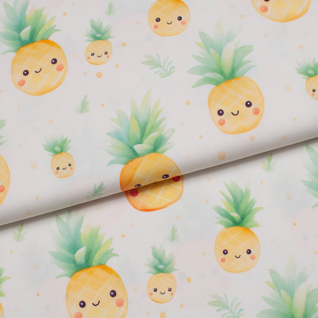 Tissu en ligne Québec popeline 100% coton avec motif d'ananas. Online fabric store 100% cotton poplin with pineapple.