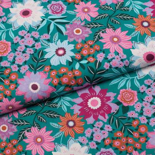 Tissu en ligne Québec 100% coton tissé popeline avec motifs de fleurs. Online fabric 100% woven cotton poplin with flowers.