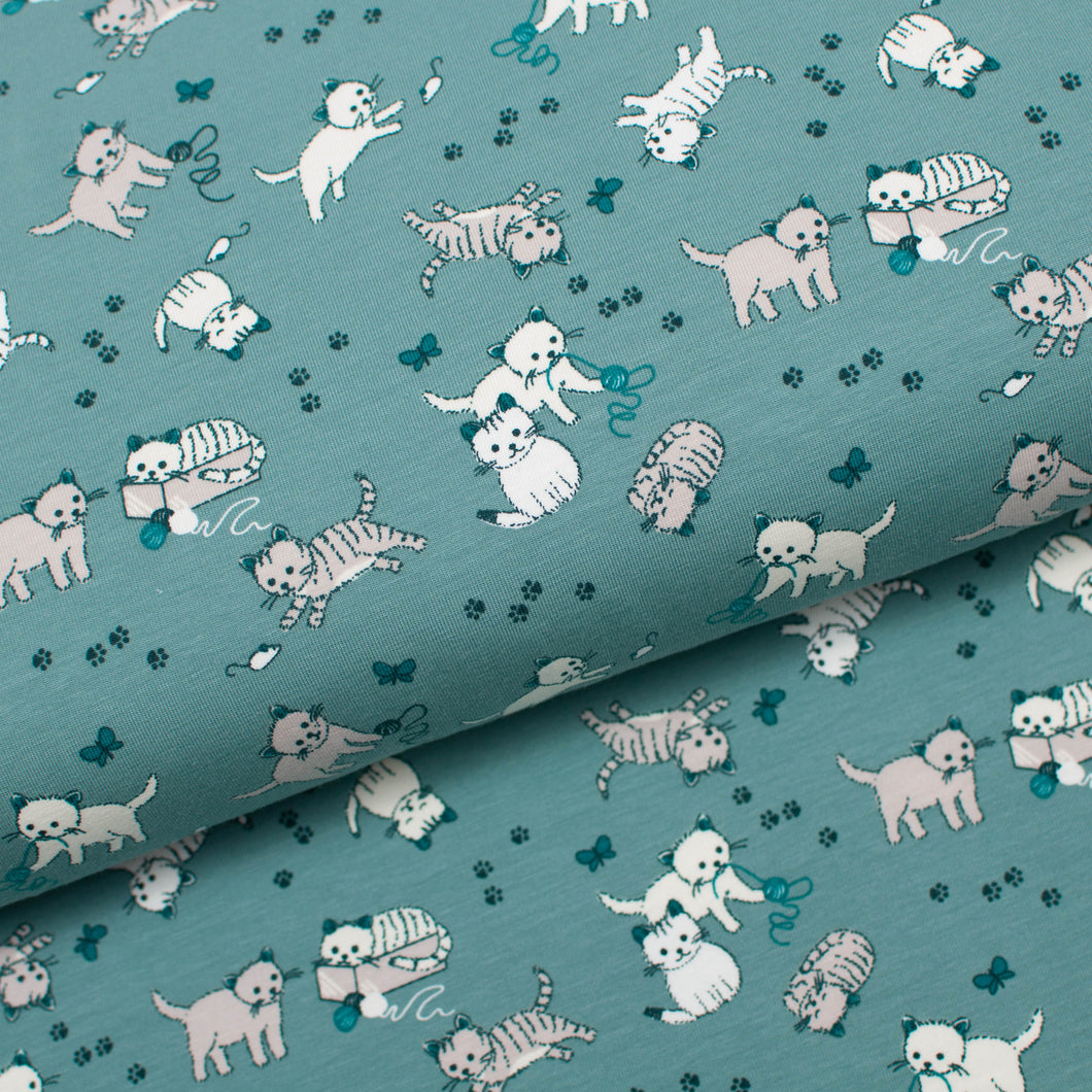 Tissu en ligne Québec jersey de coton lycra motif de chats. Online fabric store cotton pandex jersey knit with cats.