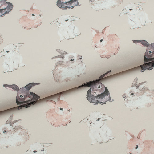 Tissu en ligne Québec jersey de coton lycra motif de lapins parfait pour Paques. Online fabric cotton spandex jersey knit with bunnies perfect for easter.